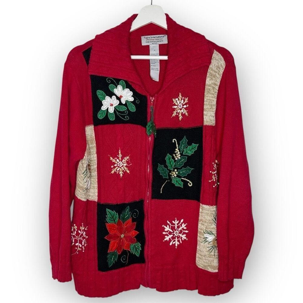 Y2K Tiara International Christmas Cardigan Beaded Grandmacore Ugly Plus Size 1X